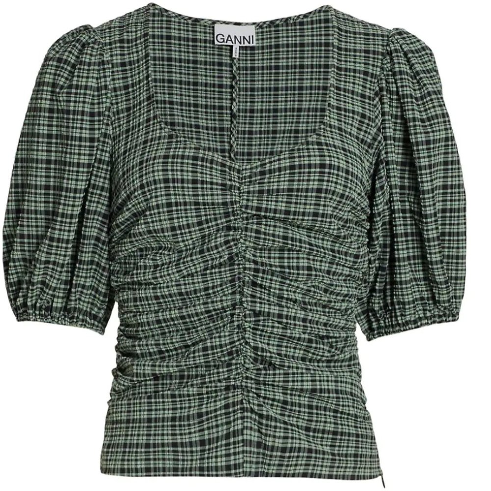GANNI Stretch Check Seersucker Top